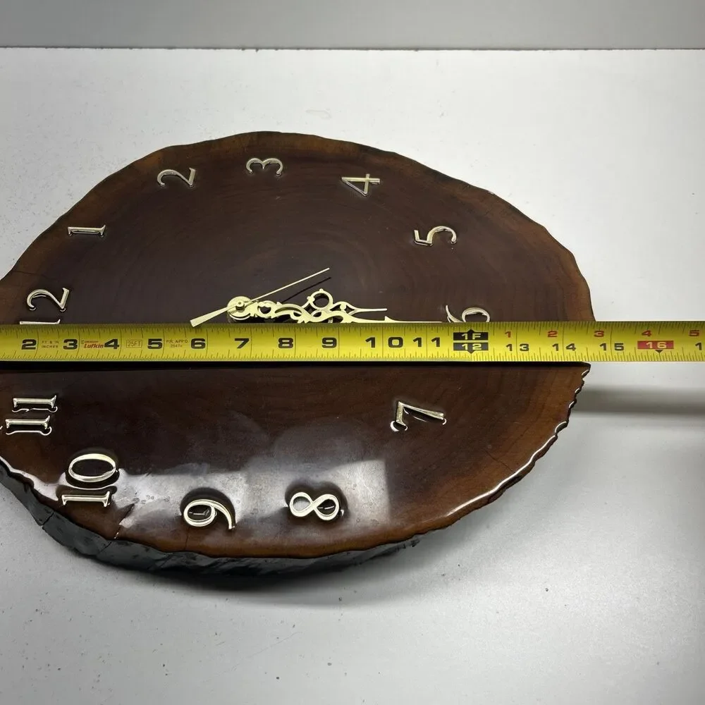Vintage Handmade Wood Slice Slab Clock Lacquered‎ WORKS ‼️Read Desc‼️